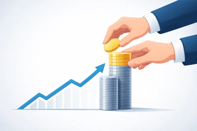 Illustration von Händen, die eine zusätzliche Münze auf einen Stapel legen, als Symbol für die Aufstockung.